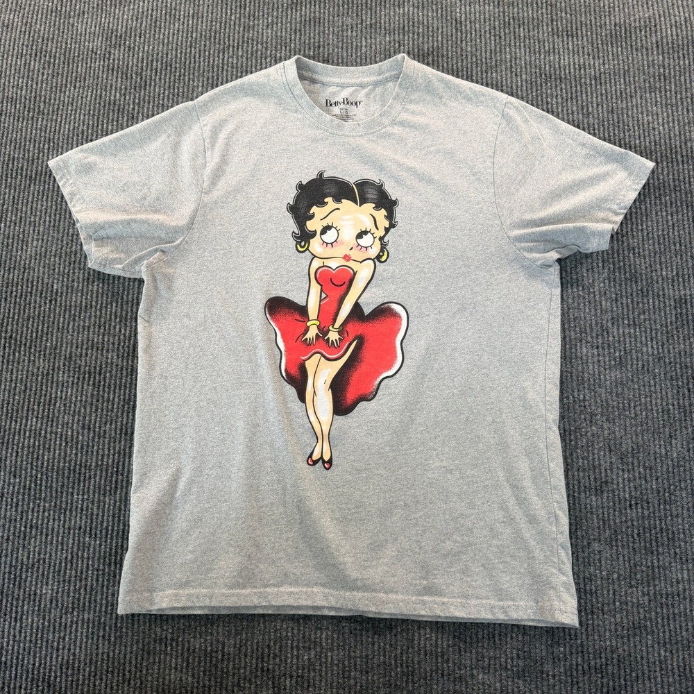 Betty Boop Unisex Graphic T Shirt Size L Gray Red Dress Vintage Style